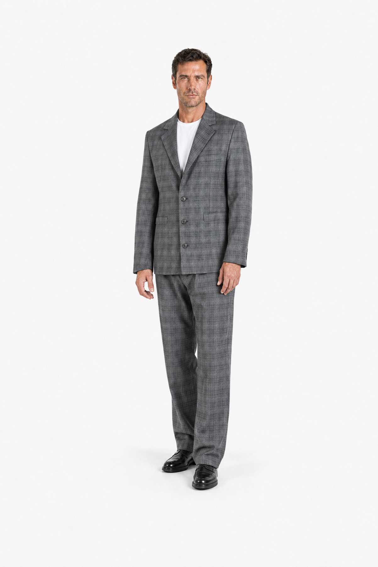 Slim-fit blazer in grey wool with a check pattern