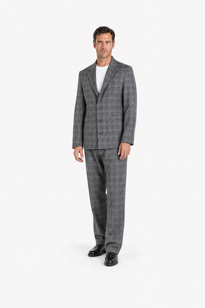 Slim-fit blazer in grey wool with a check pattern