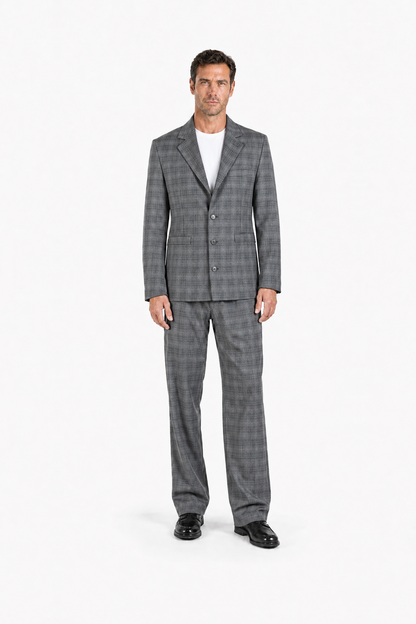 Relaxed-fit wool trousers in grey with a check pattern