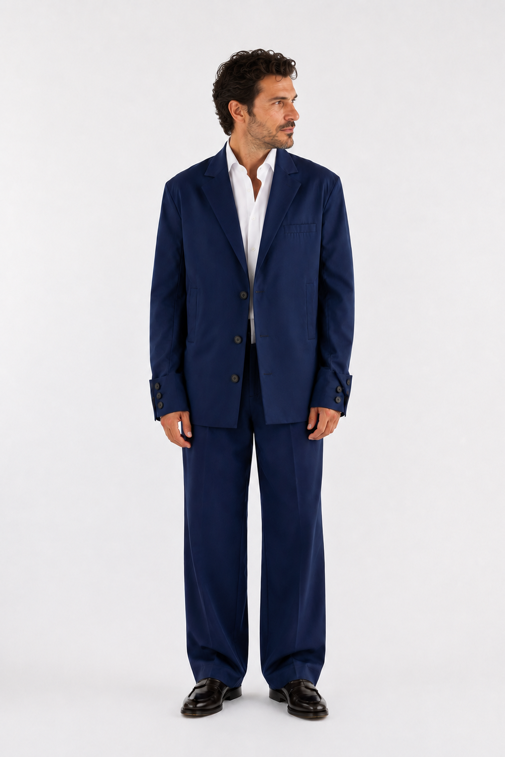 Pantalone con pinces in lana blu