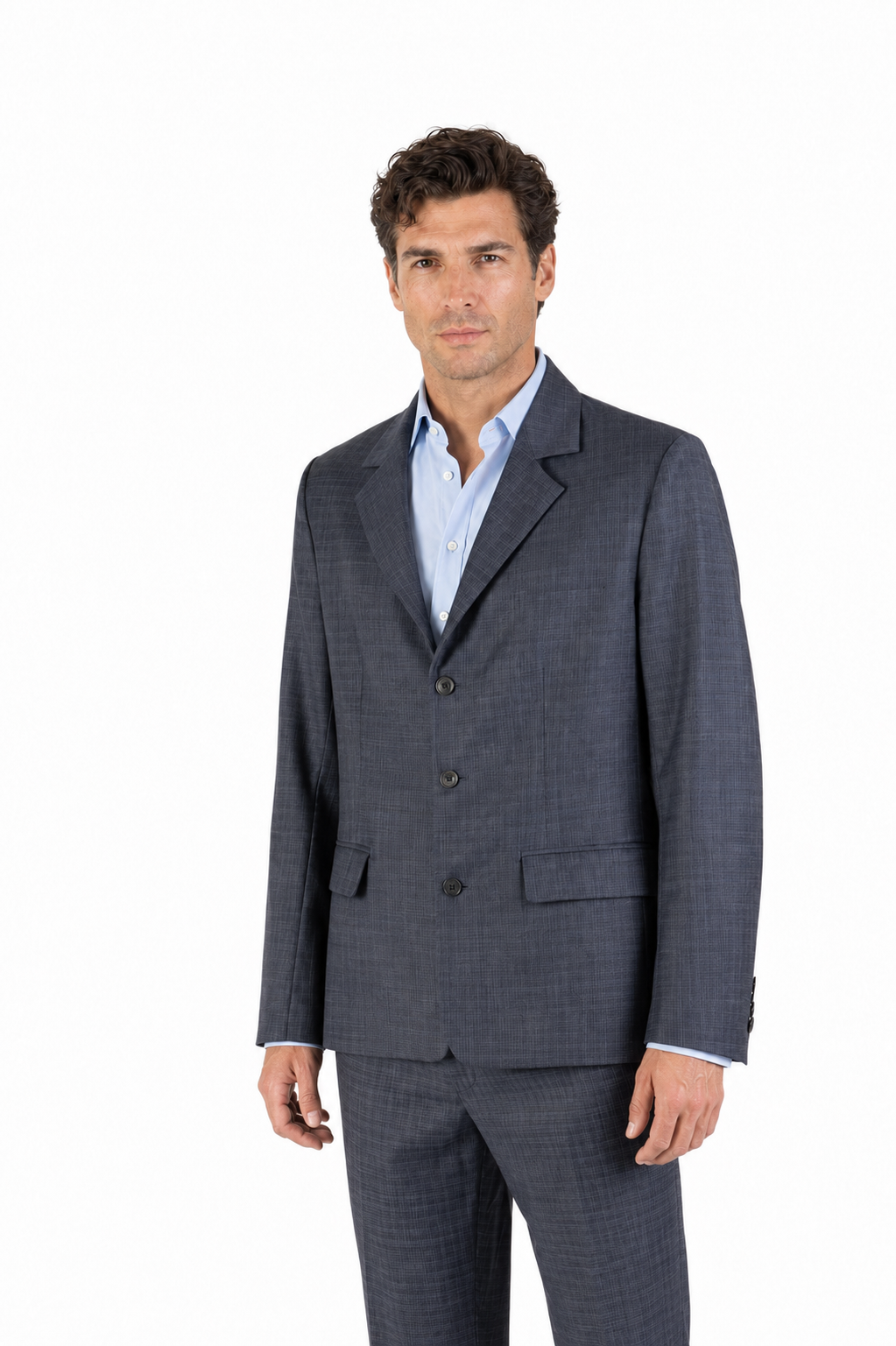 Blazer regular in lana trama blu e bianco