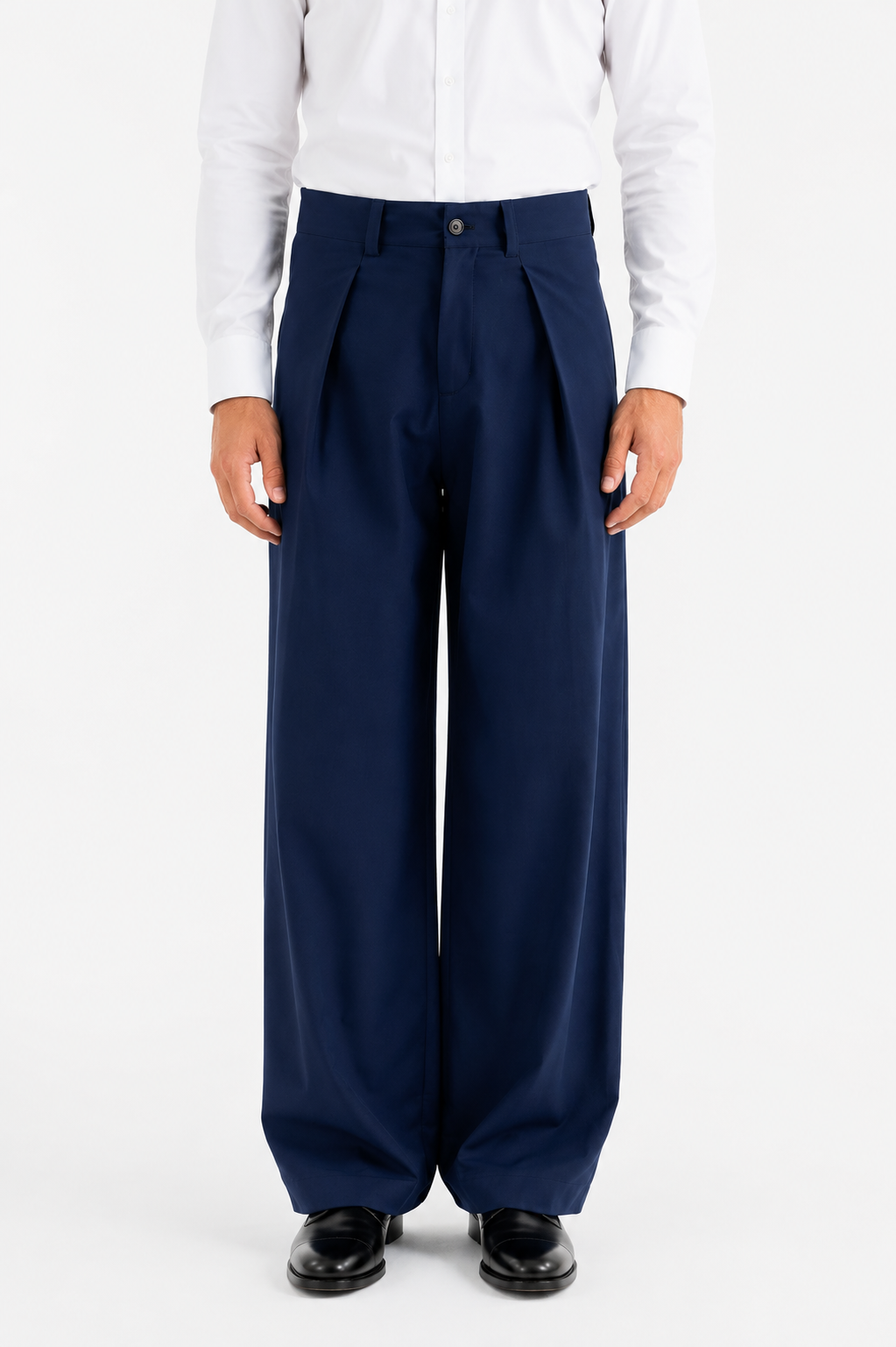 Pantalone con pinces in lana blu