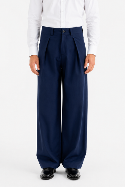 Pantalone con pinces in lana blu
