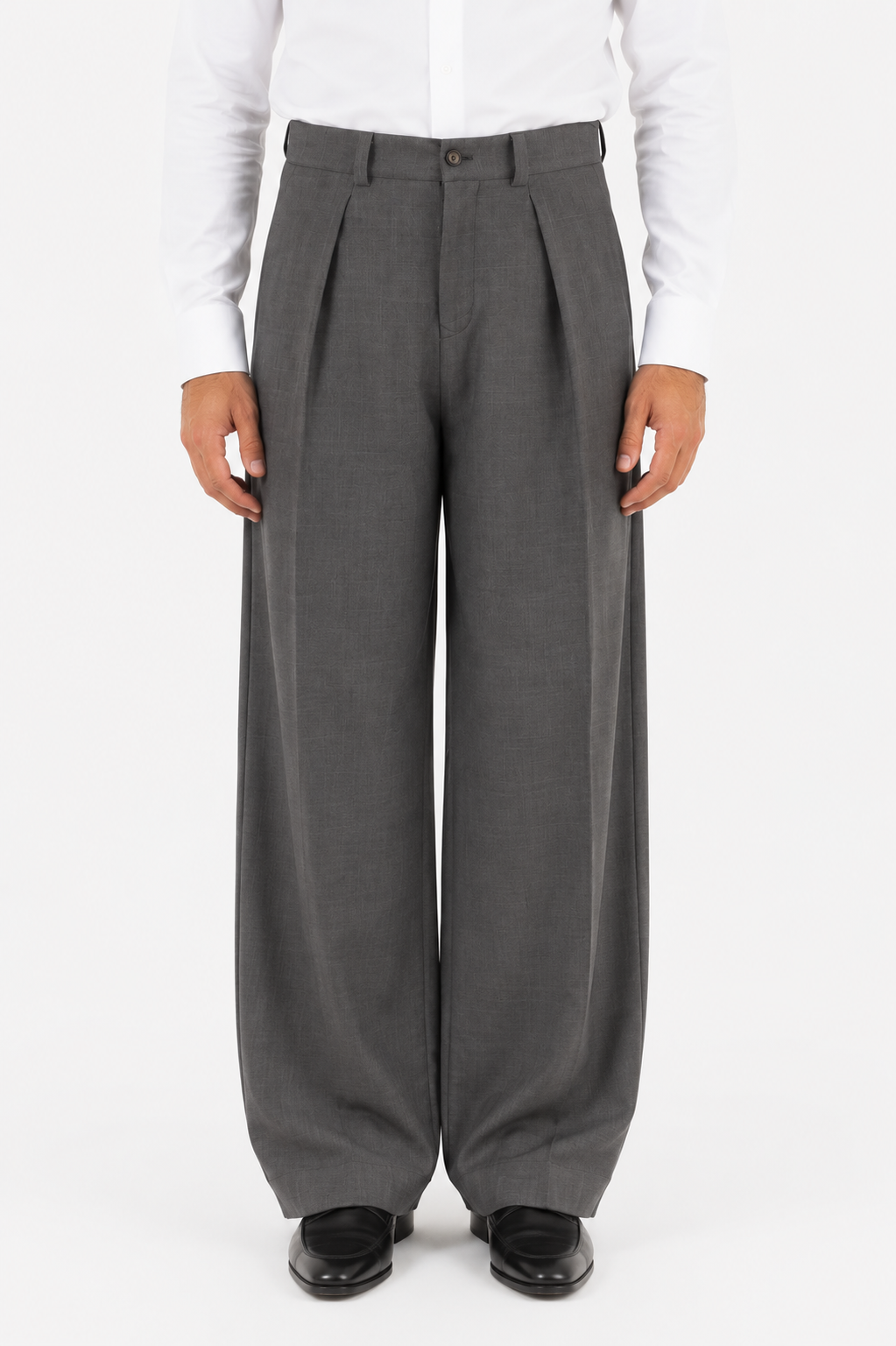 Pantalone con pinces in lana Principe di Galles marrone