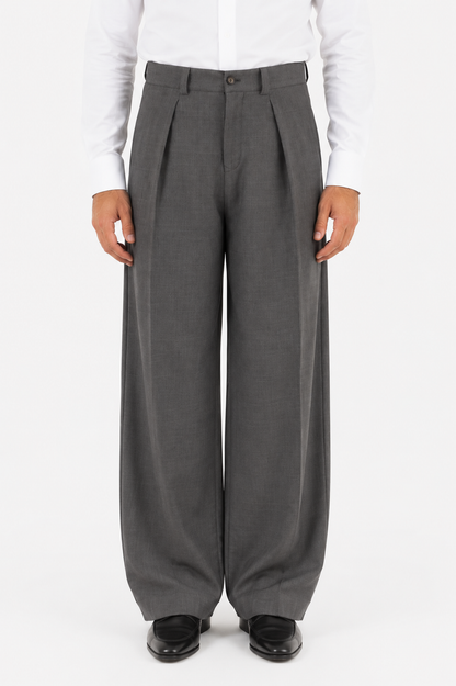 Pantalone con pinces in lana Principe di Galles marrone