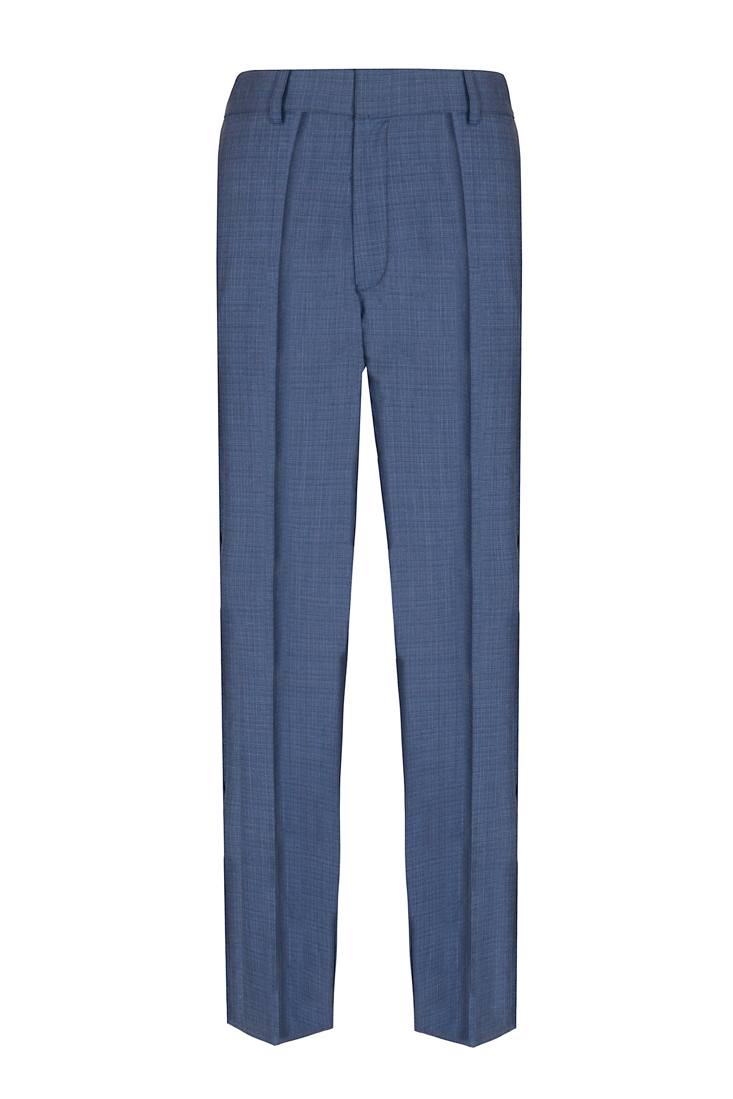 Pantalone dritto con piega stirata in lana trama blu e nero