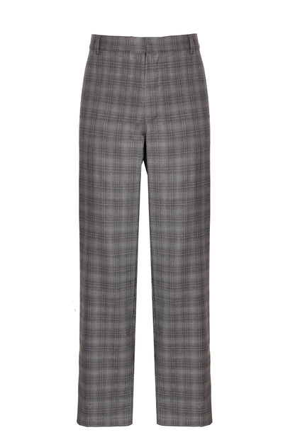Pantalone morbido in lana grigia con fantasia a quadri