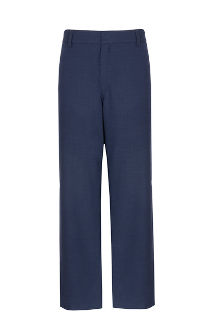 Pantalone morbido in lana trama blu su blu