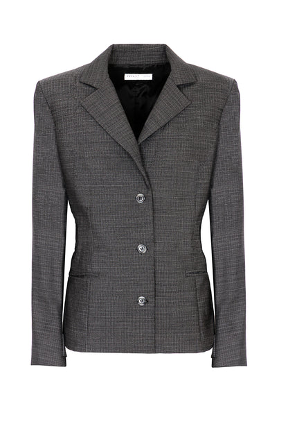 Blazer princess in lana con martingala regolabile trama nero e bianco