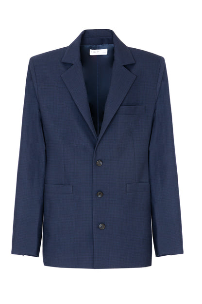 Blazer slim in lana trama blu su blu