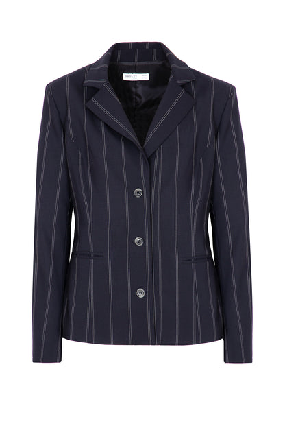 Blazer princess in lana con martingala regolabile blu gessato