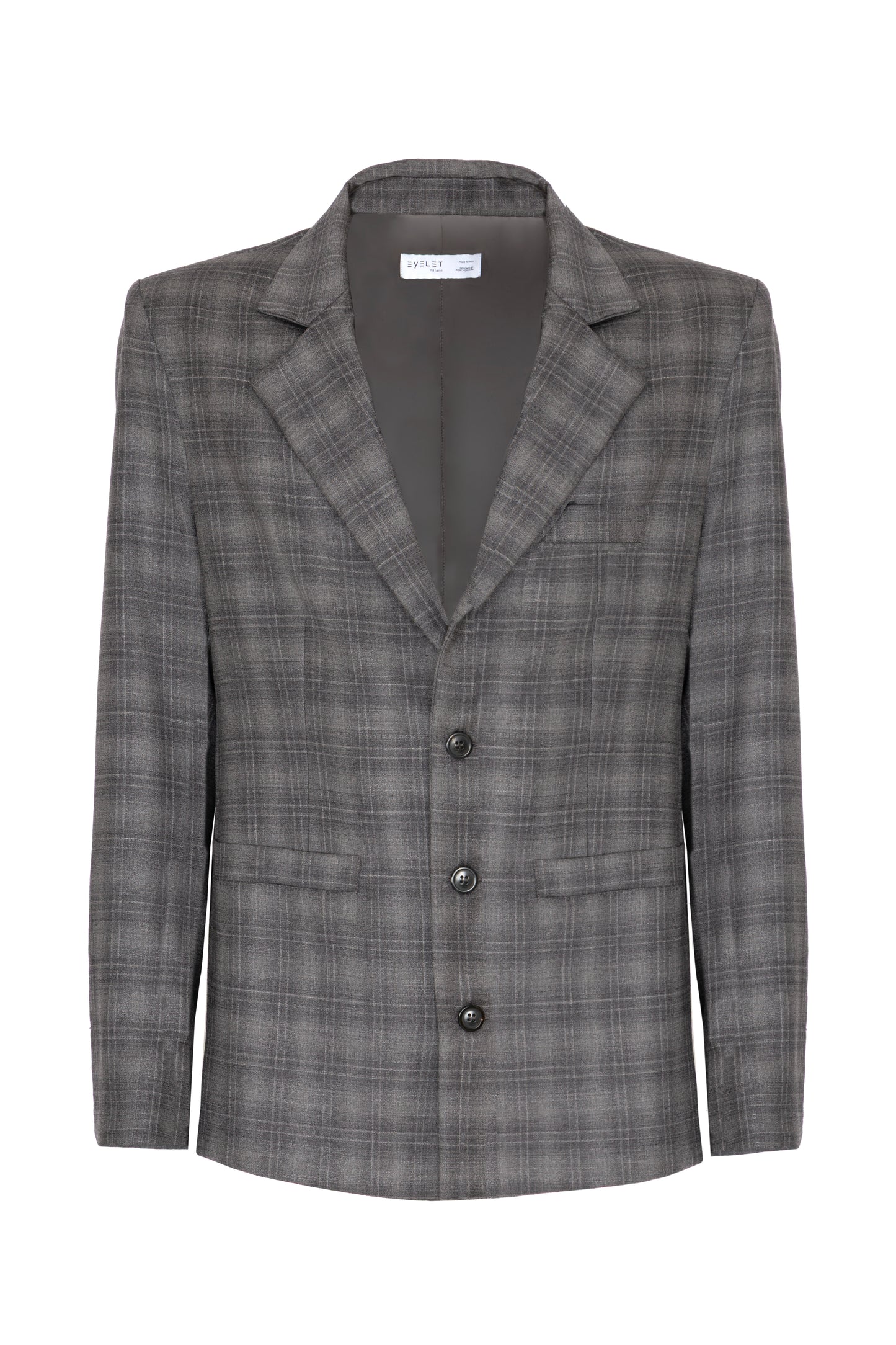 Blazer slim in lana grigia fantasia a quadri