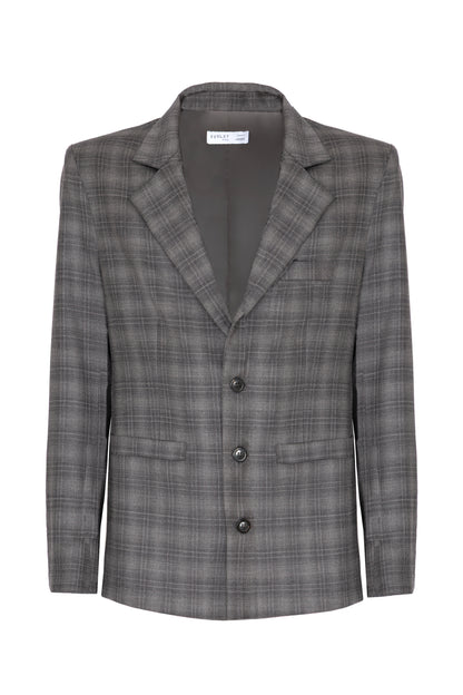 Blazer slim in lana grigia fantasia a quadri