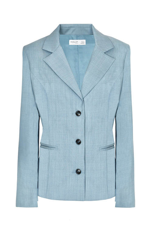 Blazer princess in lana con martingala regolabile azzurro ceruleo