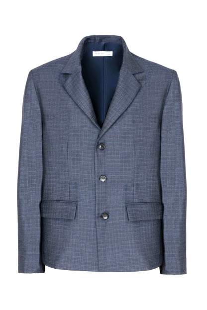 Blazer regular in lana trama blu e bianco