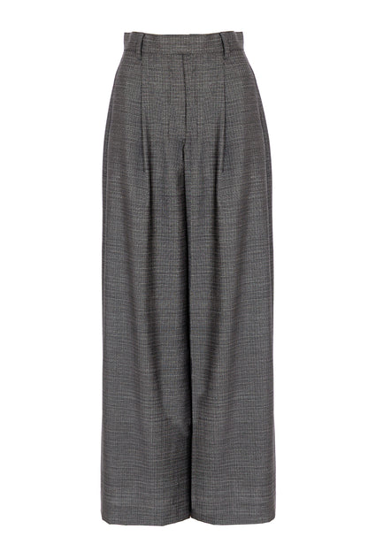 Pantalone a palazzo in lana trama nero e bianco