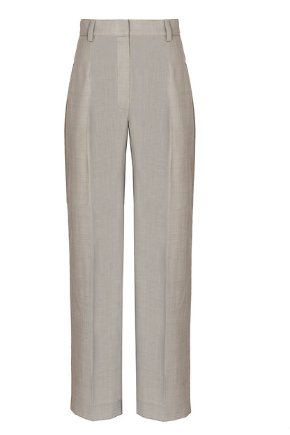 Pantalone dritto in lana con piega stirata grigio chiaro