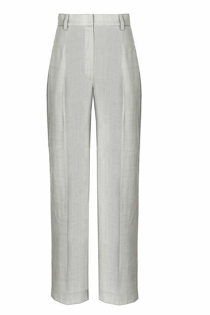 Pantalone dritto in lana con piega stirata grigio chiaro