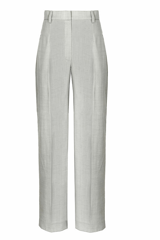 Pantalone dritto in lana con piega stirata grigio chiaro