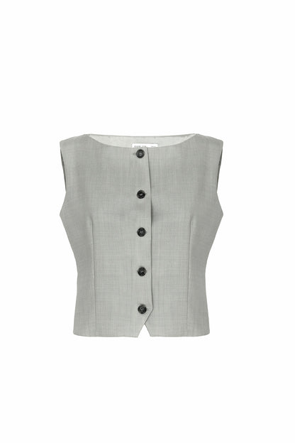 Gilet con scollo a barca in lana grigio chiaro