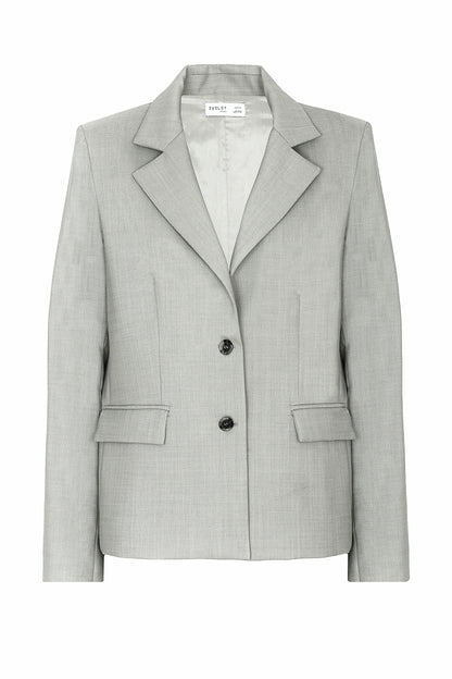 Blazer regular in lana con spacco su manica fantasia grigio chiaro