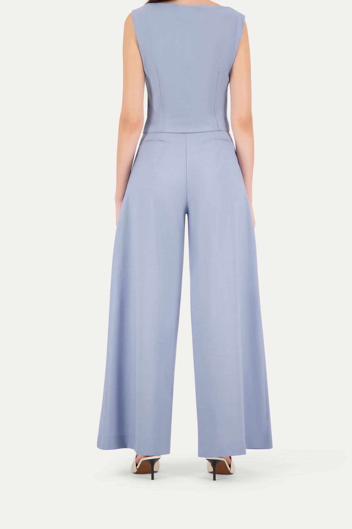 Wide-leg wool trousers in cerulean blue