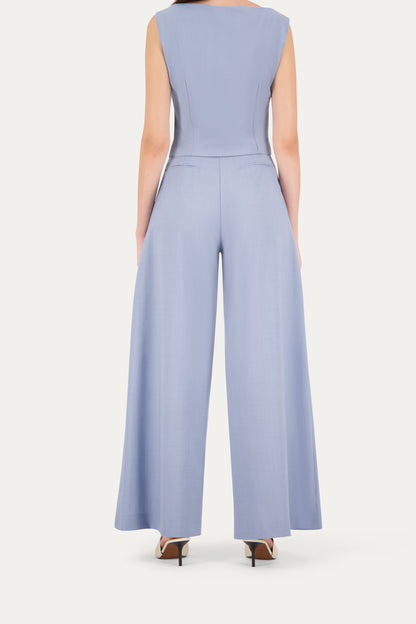 Wide-leg wool trousers in cerulean blue