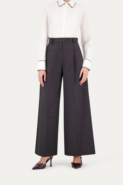 Wide-leg wool trousers in black-and-white weave