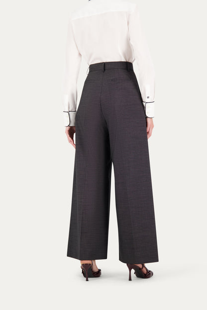 Wide-leg wool trousers in black-and-white weave