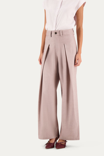 Pantalone con pinces in lana rosa