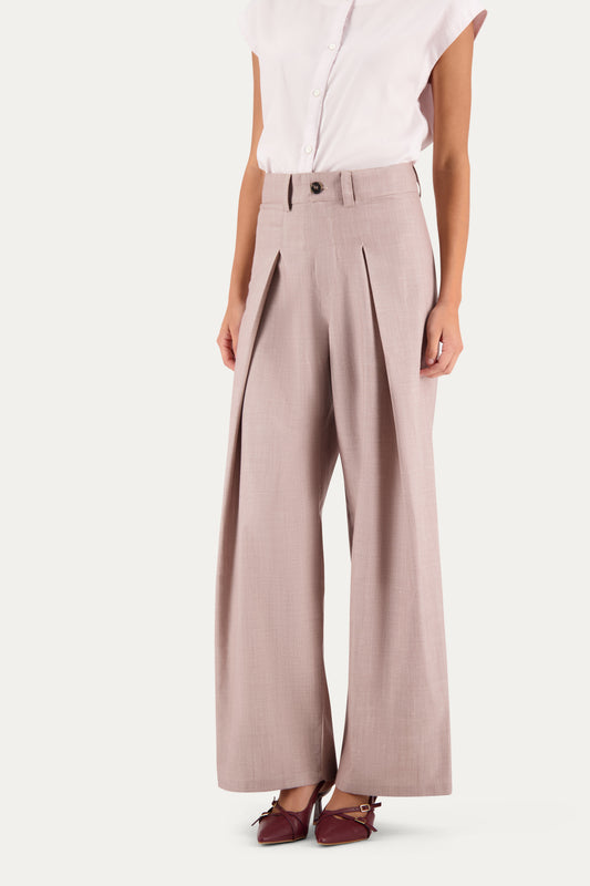 Wool trousers with front pleats in pink