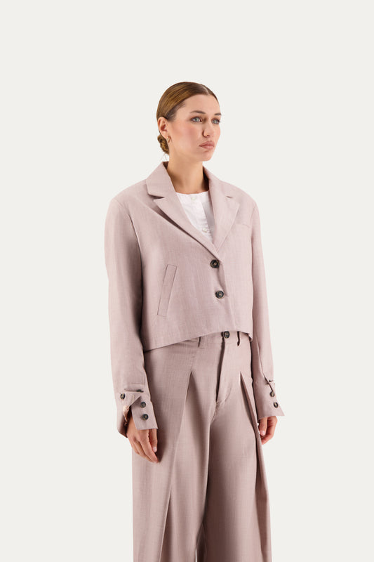 Cropped unstructured wool blazer in pink