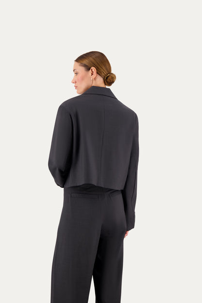 Cropped unstructured wool blazer in grey