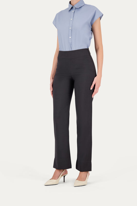Straight-leg wool trousers in grey with a small ankle slit