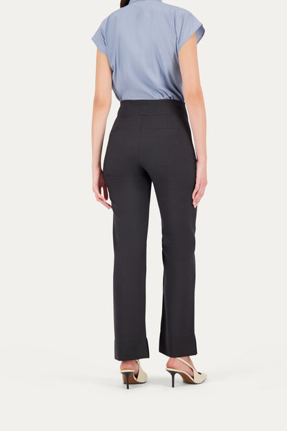 Straight-leg wool trousers in grey with a small ankle slit
