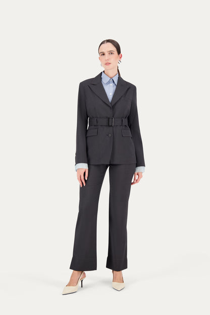 Straight-leg wool trousers in grey with a small ankle slit