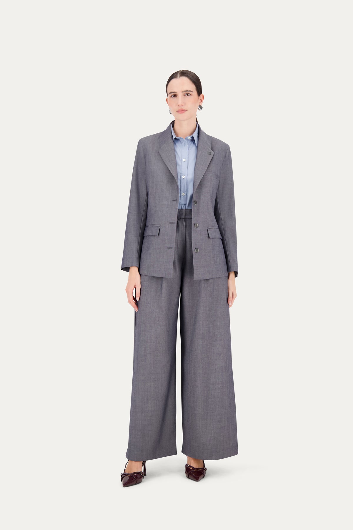 Blazer sartoriale monopetto in lana grigio effetto jeans