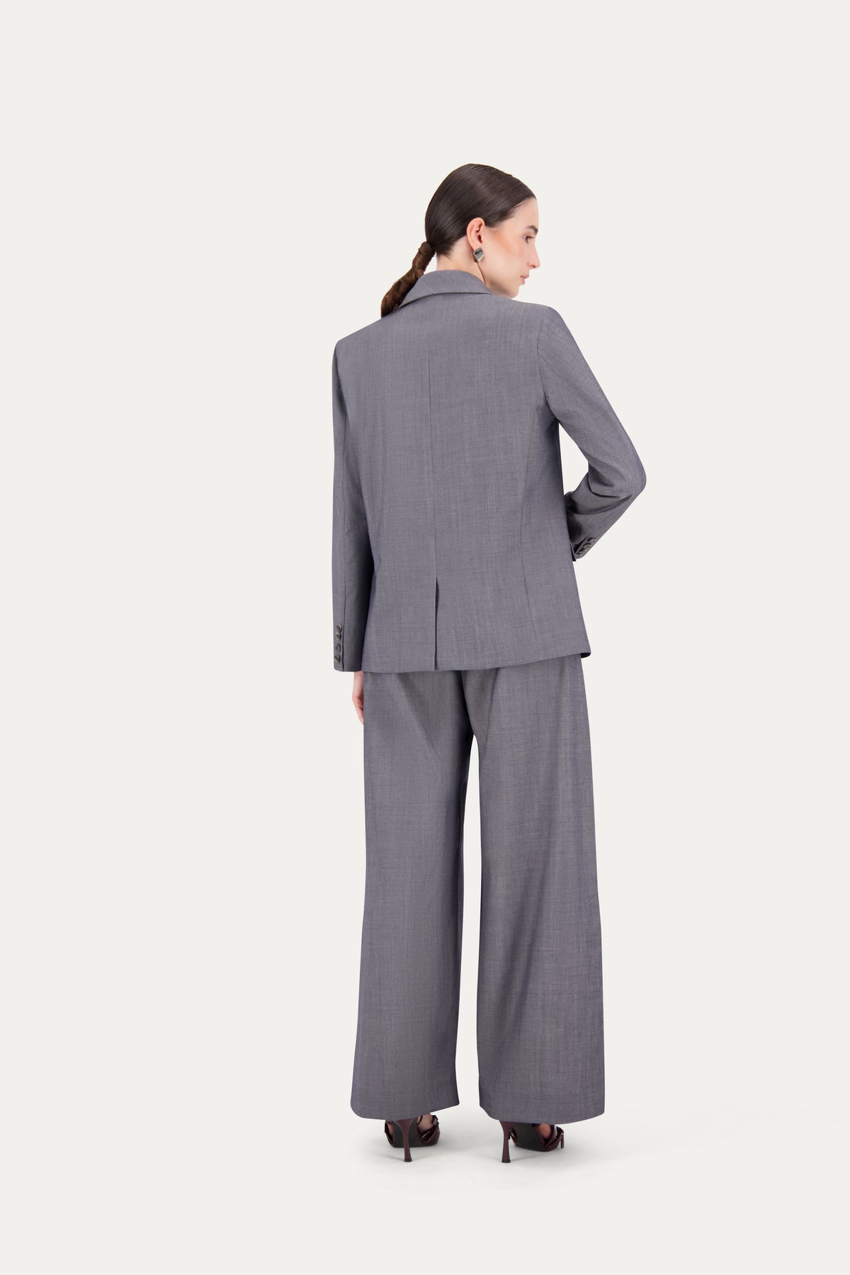 Blazer sartoriale monopetto in lana grigio effetto jeans