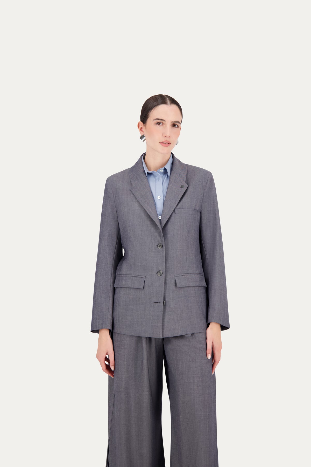 Blazer sartoriale monopetto in lana grigio effetto jeans