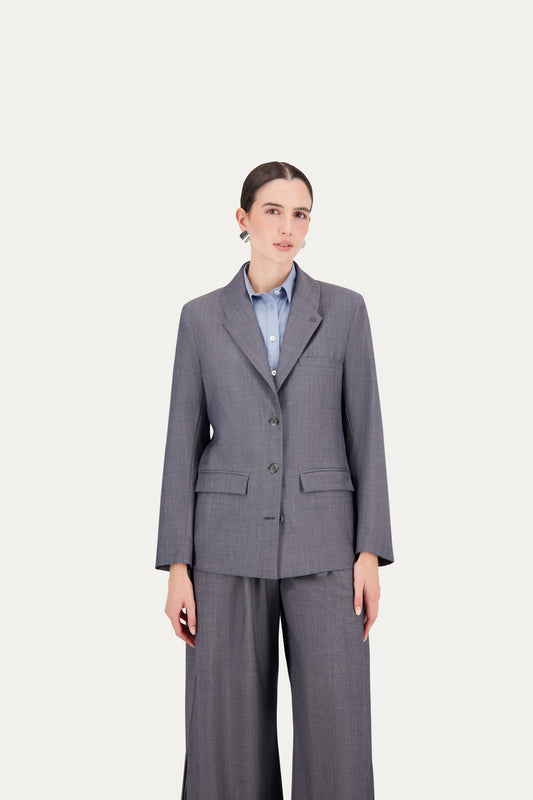 Blazer sartoriale monopetto in lana grigio effetto jeans