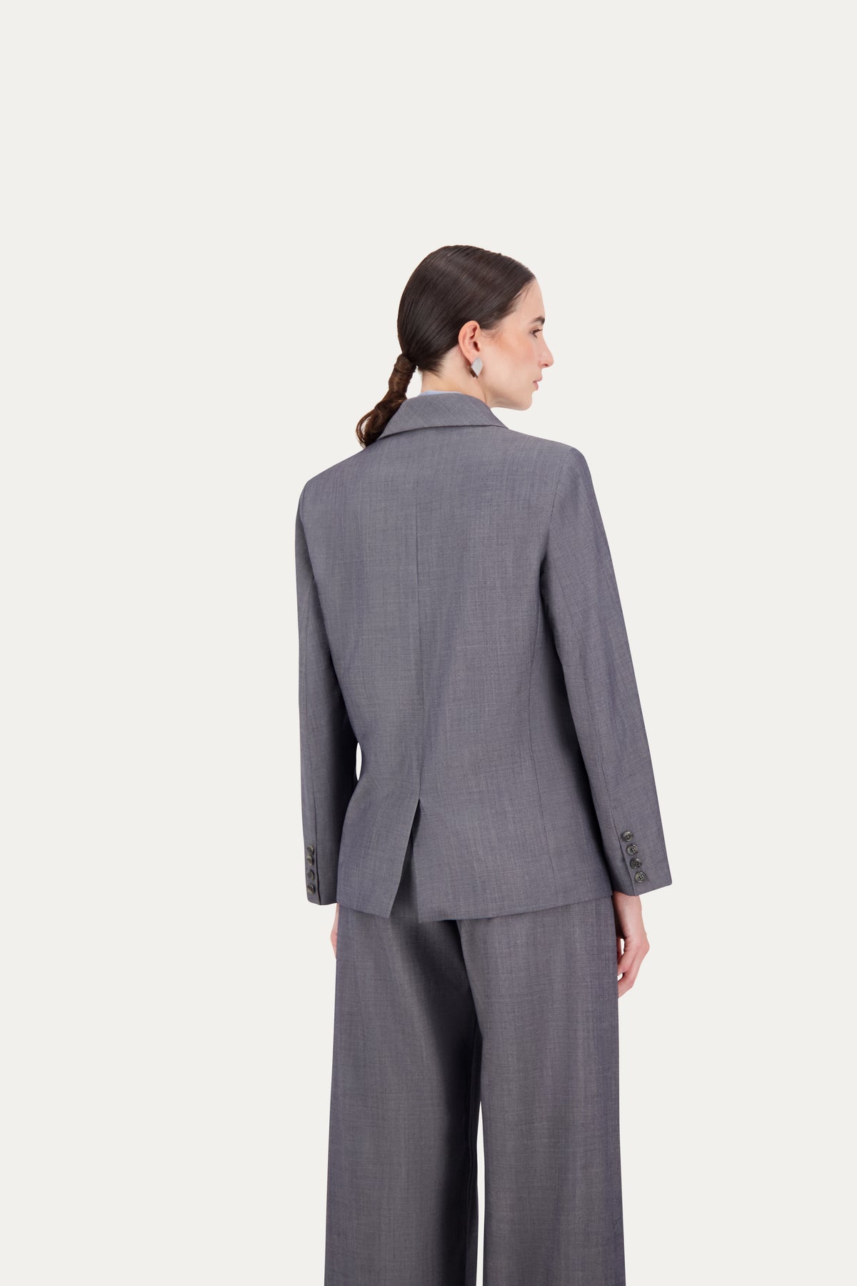 Blazer sartoriale monopetto in lana grigio effetto jeans