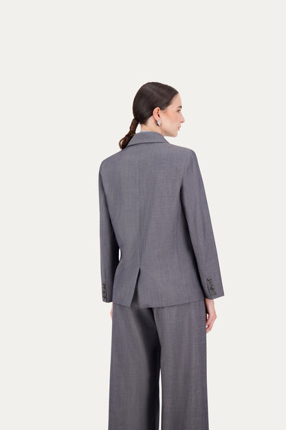 Blazer sartoriale monopetto in lana grigio effetto jeans