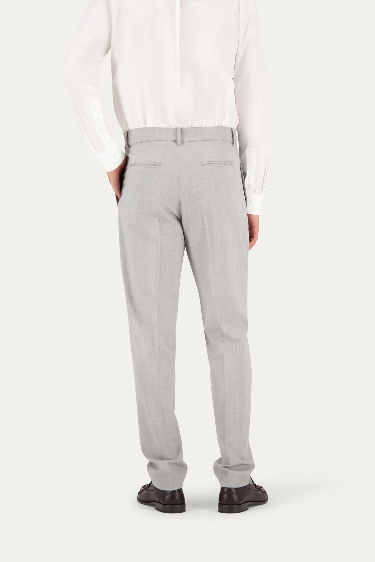 Pantalone dritto slim in lana in grigio chiaro