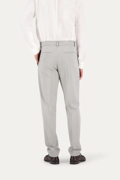 Pantalone dritto slim in lana in grigio chiaro