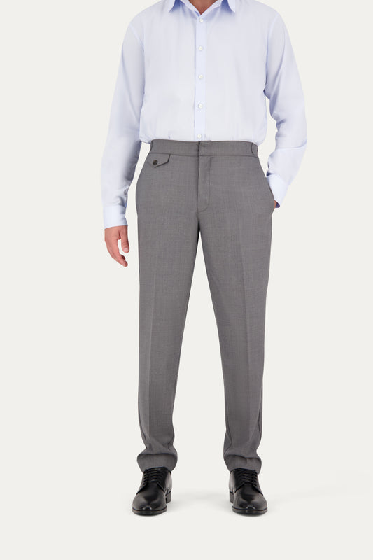 Pantalone in lana grigio scuro con regolatori in vita