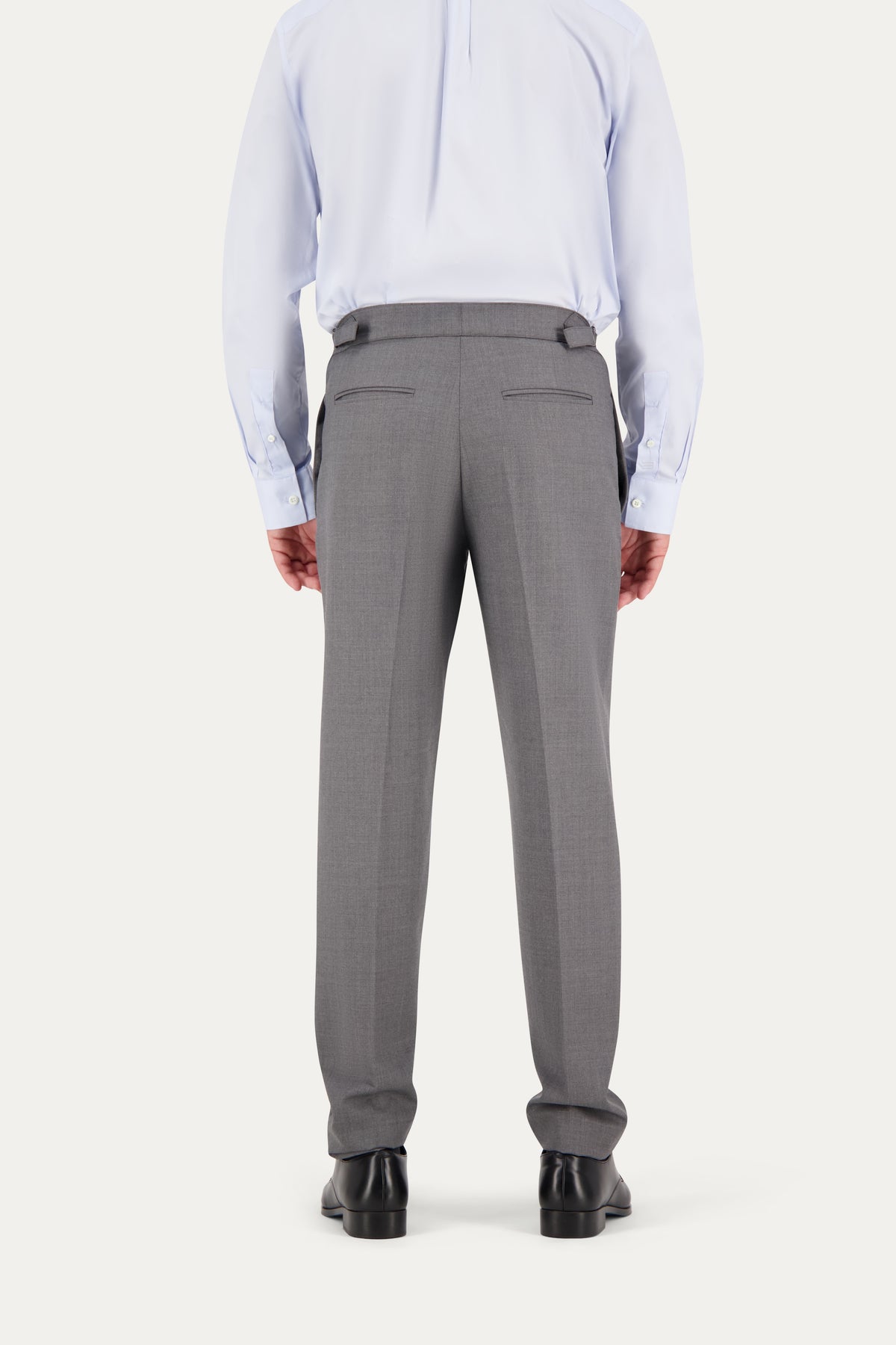 Pantalone in lana grigio scuro con regolatori in vita