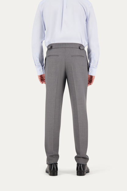 Pantalone in lana grigio scuro con regolatori in vita