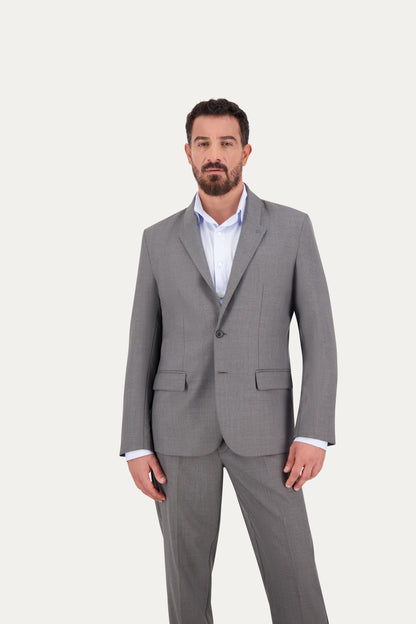 Blazer slim in lana grigio scuro con rever a lancia