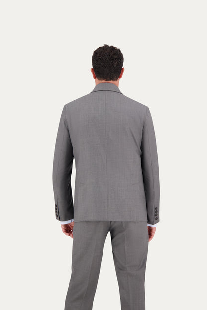 Blazer slim in lana grigio scuro con rever a lancia