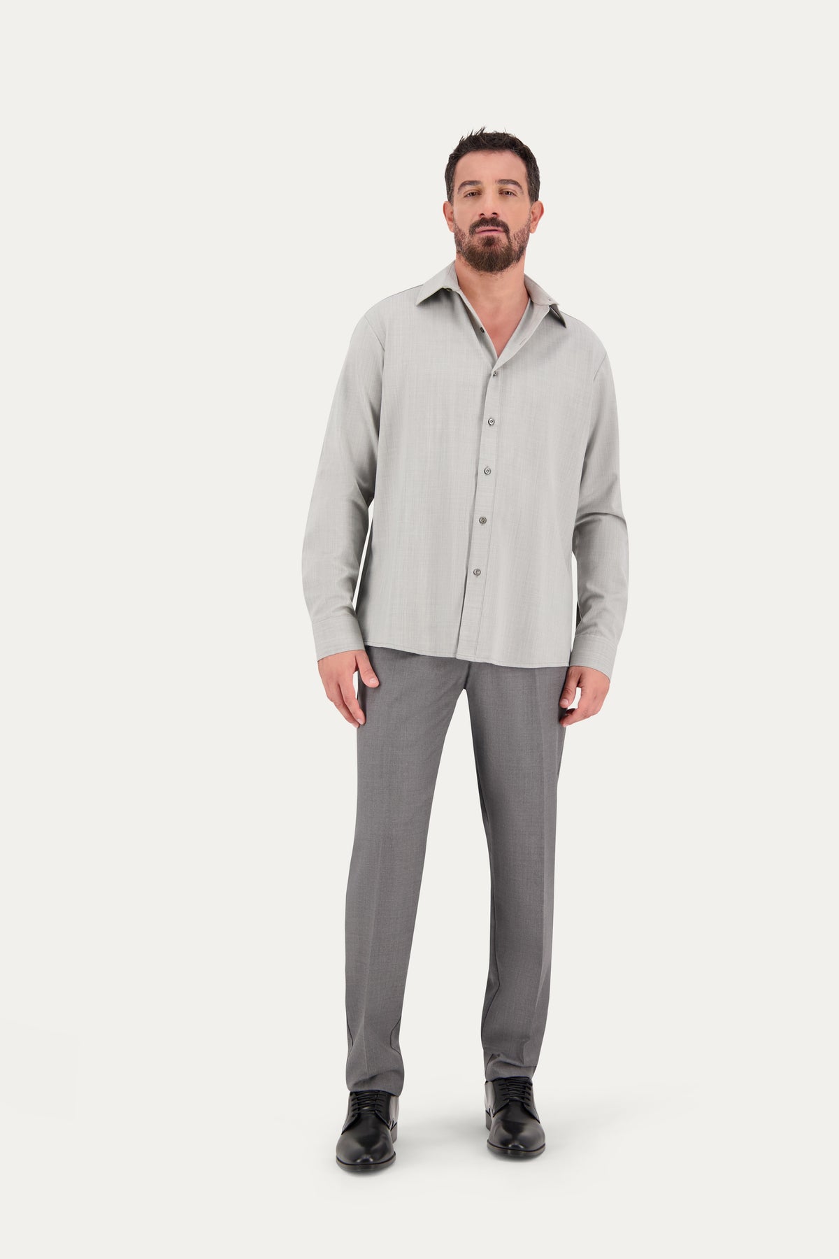 Camicia in fresco lana grigio chiaro